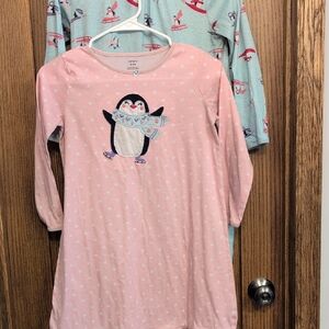 Set Of 2 Carter's Pink and Blue Penguin Nightgown Set